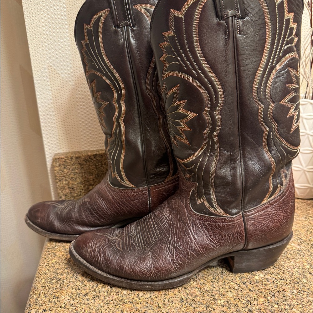 Tony Lama‎ Mens Brown Vintage Lizard Brown Western Cowboy Boots 10